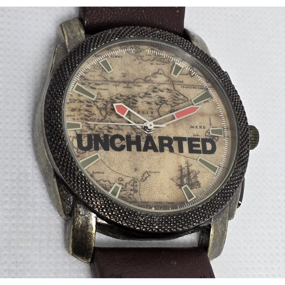 Men's Sony Uncharted 4 A Thief End Round World Map Dial Brown Leather Watch 07 - Picture 7 of 9